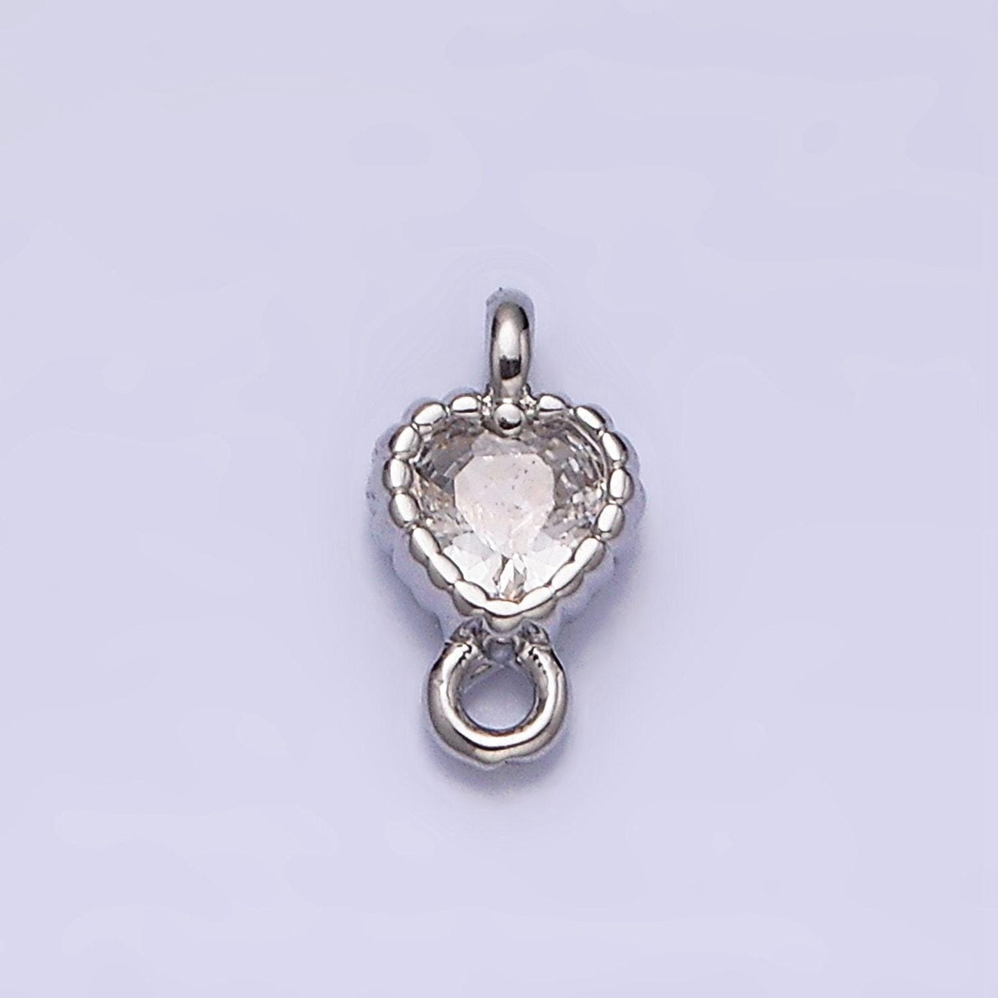 Mini love charm 16k gold filled clear heart cz dotted bezel link connector in gold & silver |