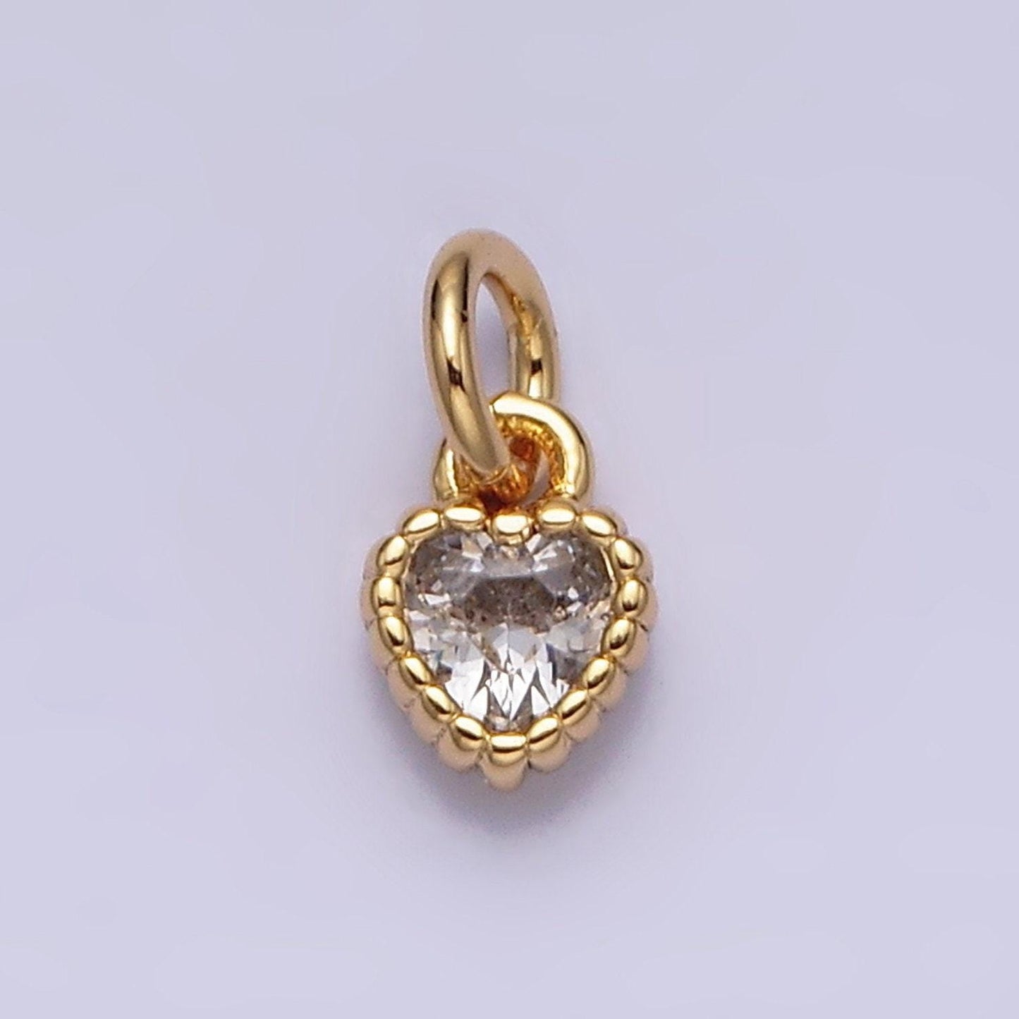 Mini love charm 16k gold filled clear heart cz dotted bezel link connector in gold & silver |