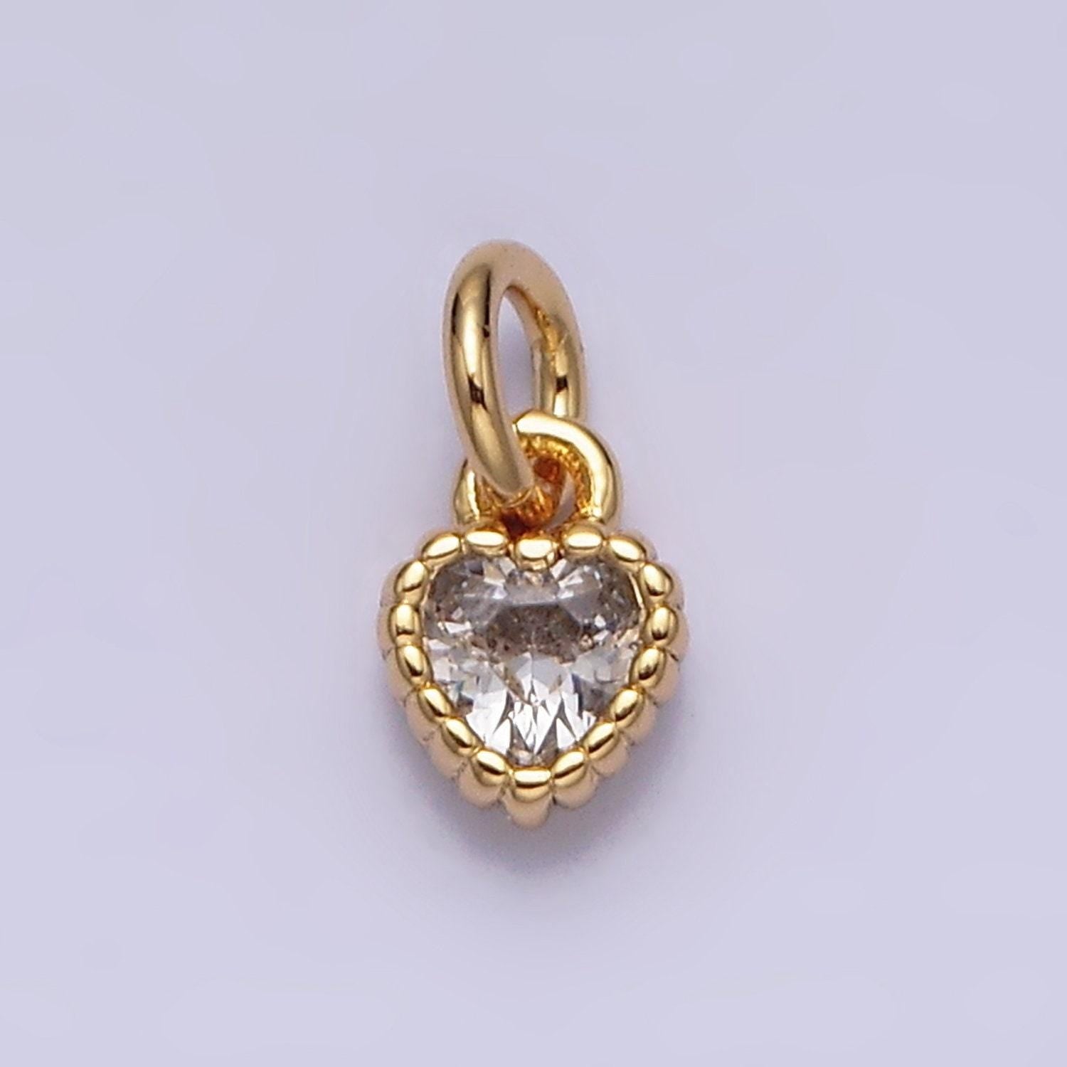 Mini love charm 16k gold filled clear heart cz dotted bezel link connector in gold & silver |