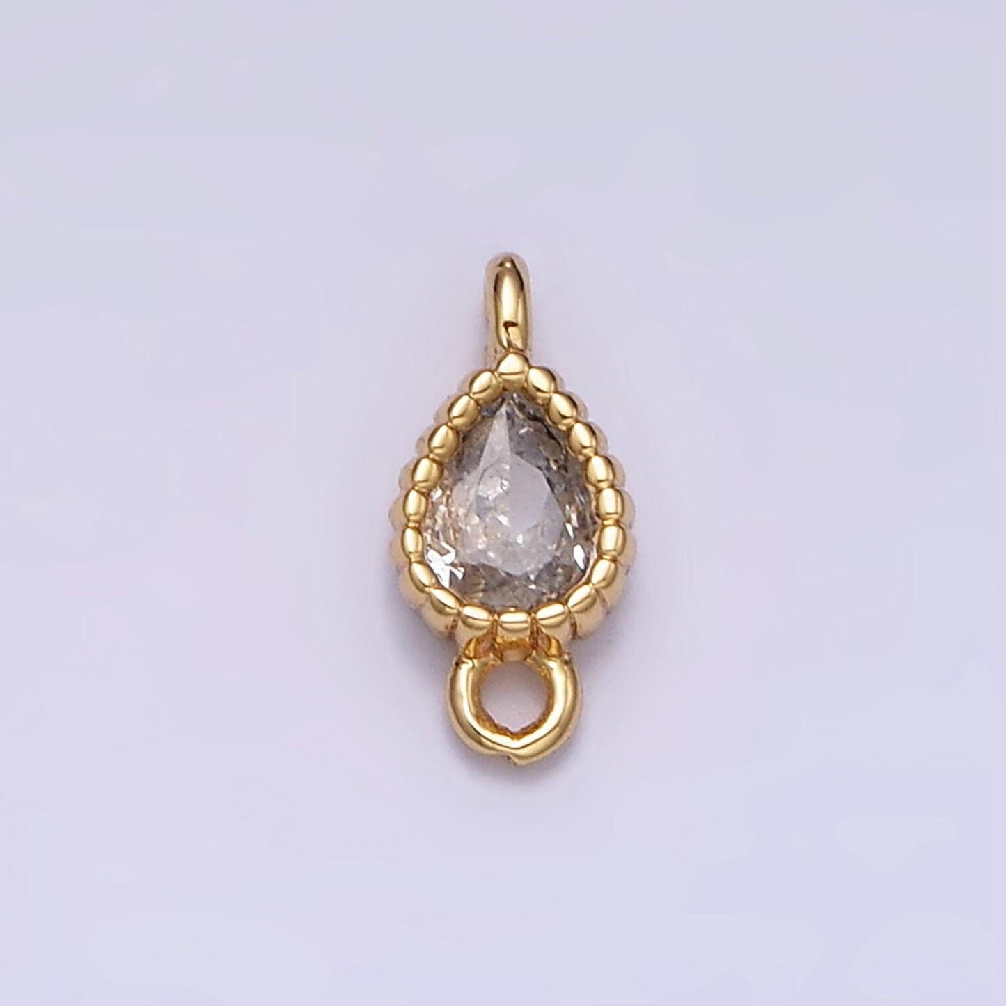 Mini tear drop charm 16k gold filled clear geometric cz dotted bezel link connector in gold & silver | ac1317~ac1318, y911~y912