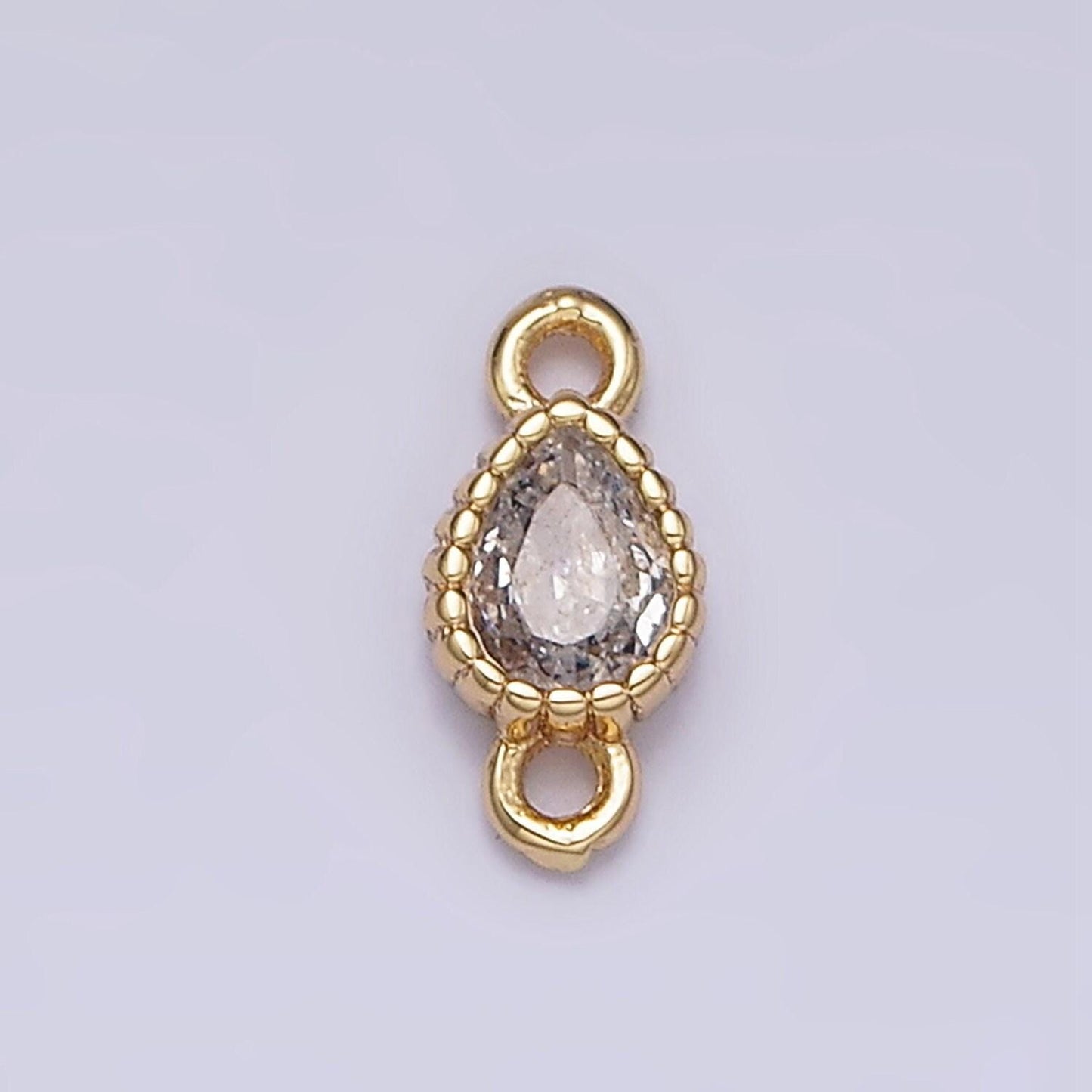 Mini tear drop charm 16k gold filled clear geometric cz dotted bezel link connector in gold & silver | ac1317~ac1318, y911~y912