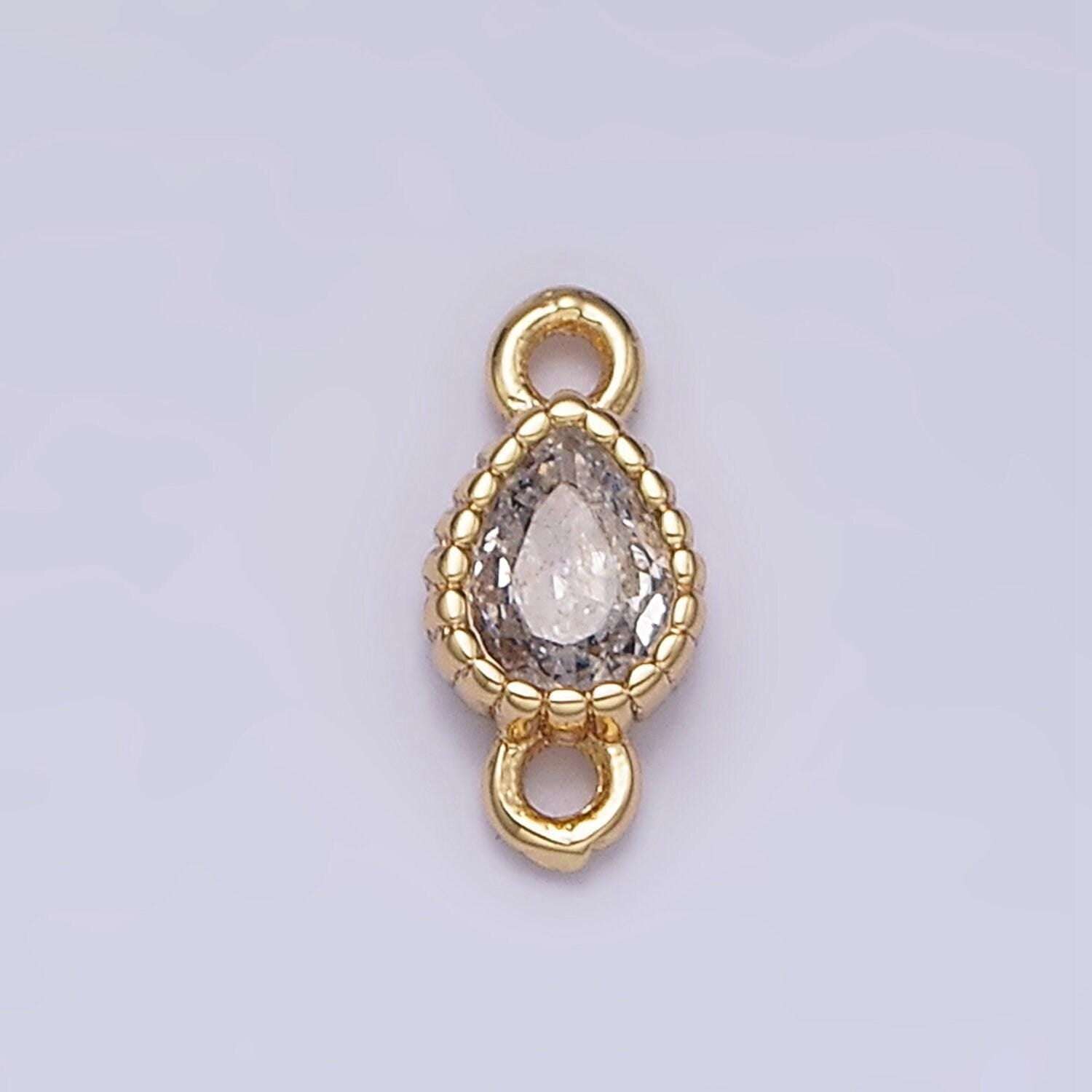 Mini tear drop charm 16k gold filled clear geometric cz dotted bezel link connector in gold & silver | ac1317~ac1318, y911~y912