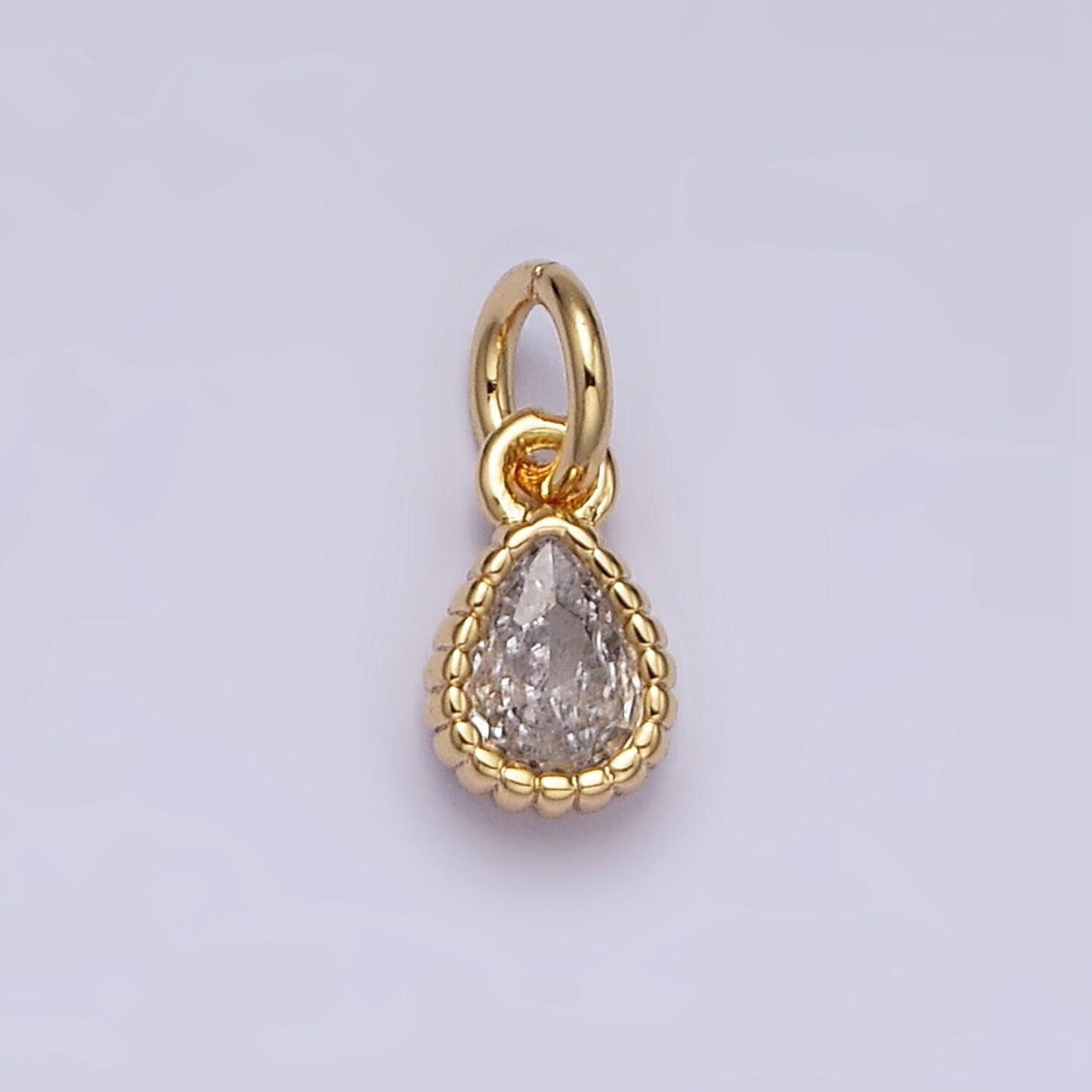 Mini tear drop charm 16k gold filled clear geometric cz dotted bezel link connector in gold & silver | ac1317~ac1318, y911~y912