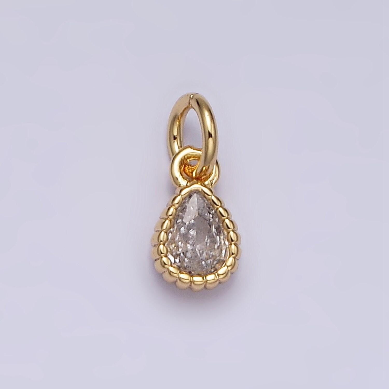 Mini tear drop charm 16k gold filled clear geometric cz dotted bezel link connector in gold & silver | ac1317~ac1318, y911~y912