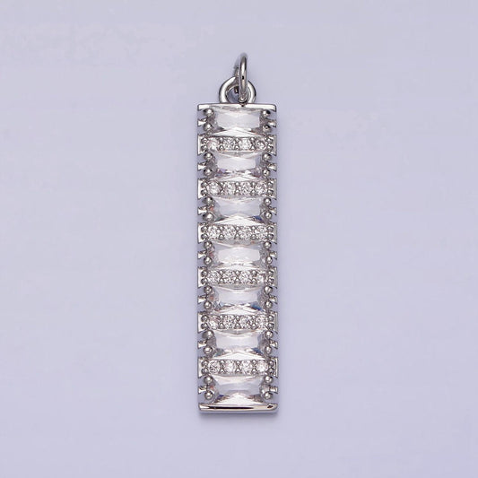 White gold filled 30mm clear cz baguette lined micro paved band tag charm | ac1306