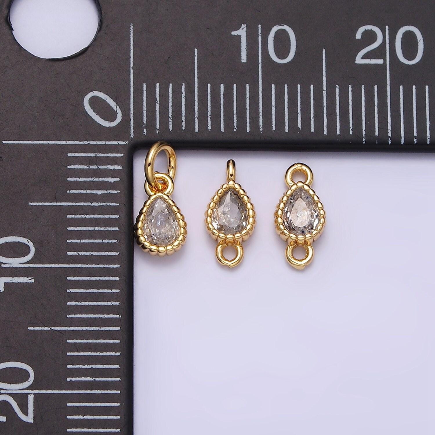 Mini tear drop charm 16k gold filled clear geometric cz dotted bezel link connector in gold & silver | ac1317~ac1318, y911~y912