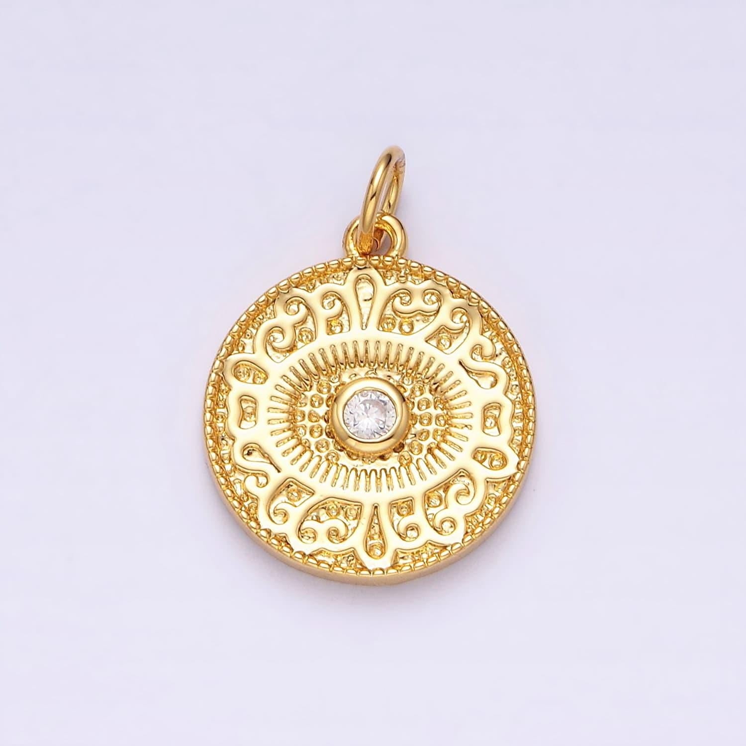 14k gold filled clear cz evil eye artisan textured round charm | ac1299