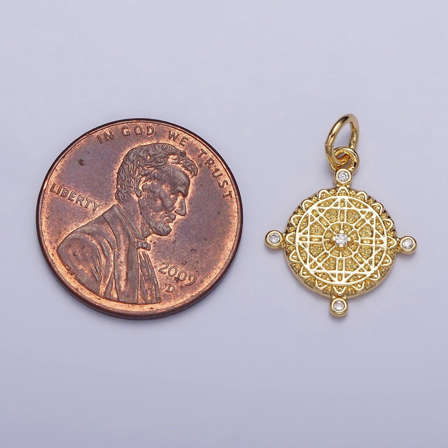1pc 18k gold filled micro pave cz compass sign pendant charm, dainty pendant charm, travel pendant, for diy jewelry making
