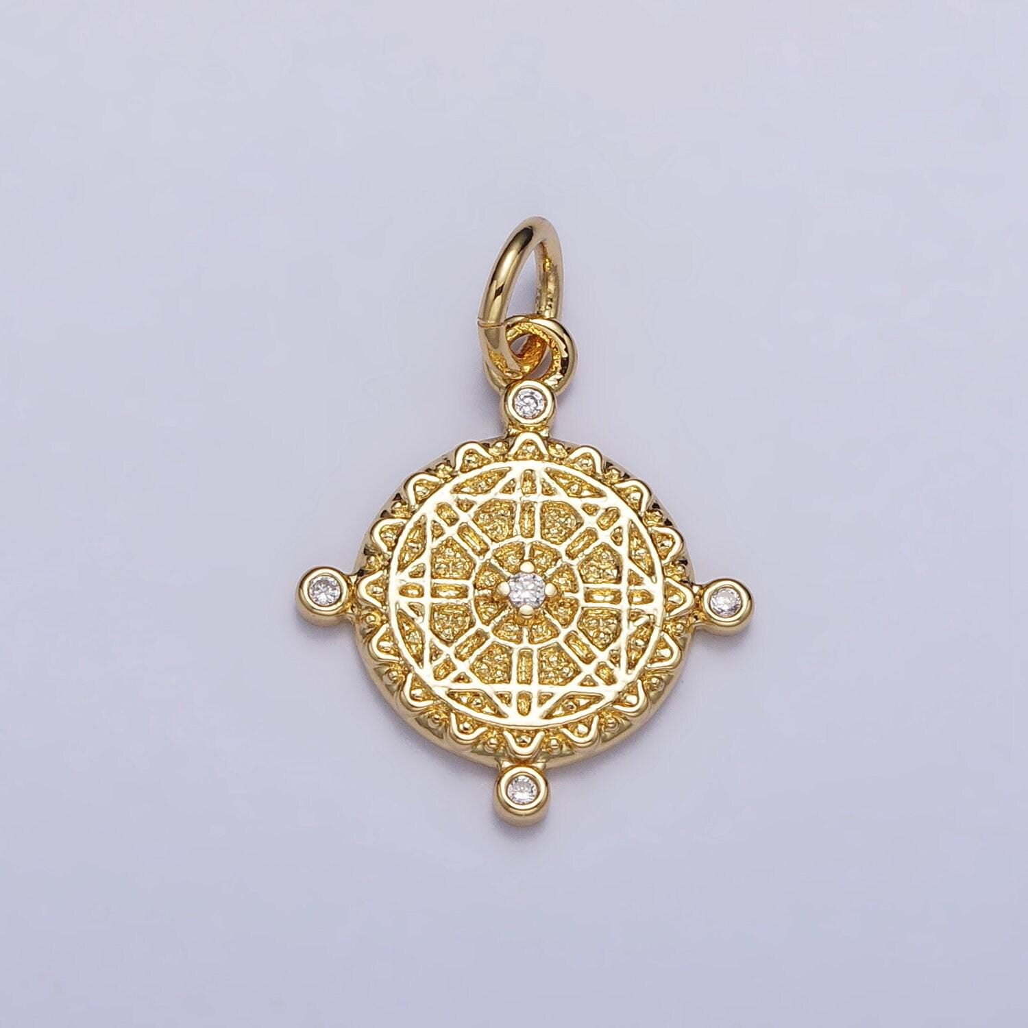 1pc 18k gold filled micro pave cz compass sign pendant charm, dainty pendant charm, travel pendant, for diy jewelry making