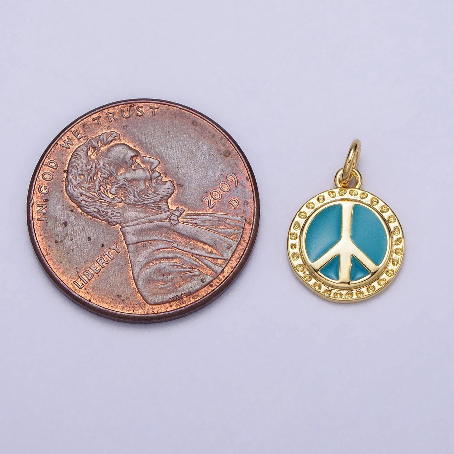 Mini gold peace sign symbol 16k gold filled peace sign charm turquoise enamel jewelry ac1284