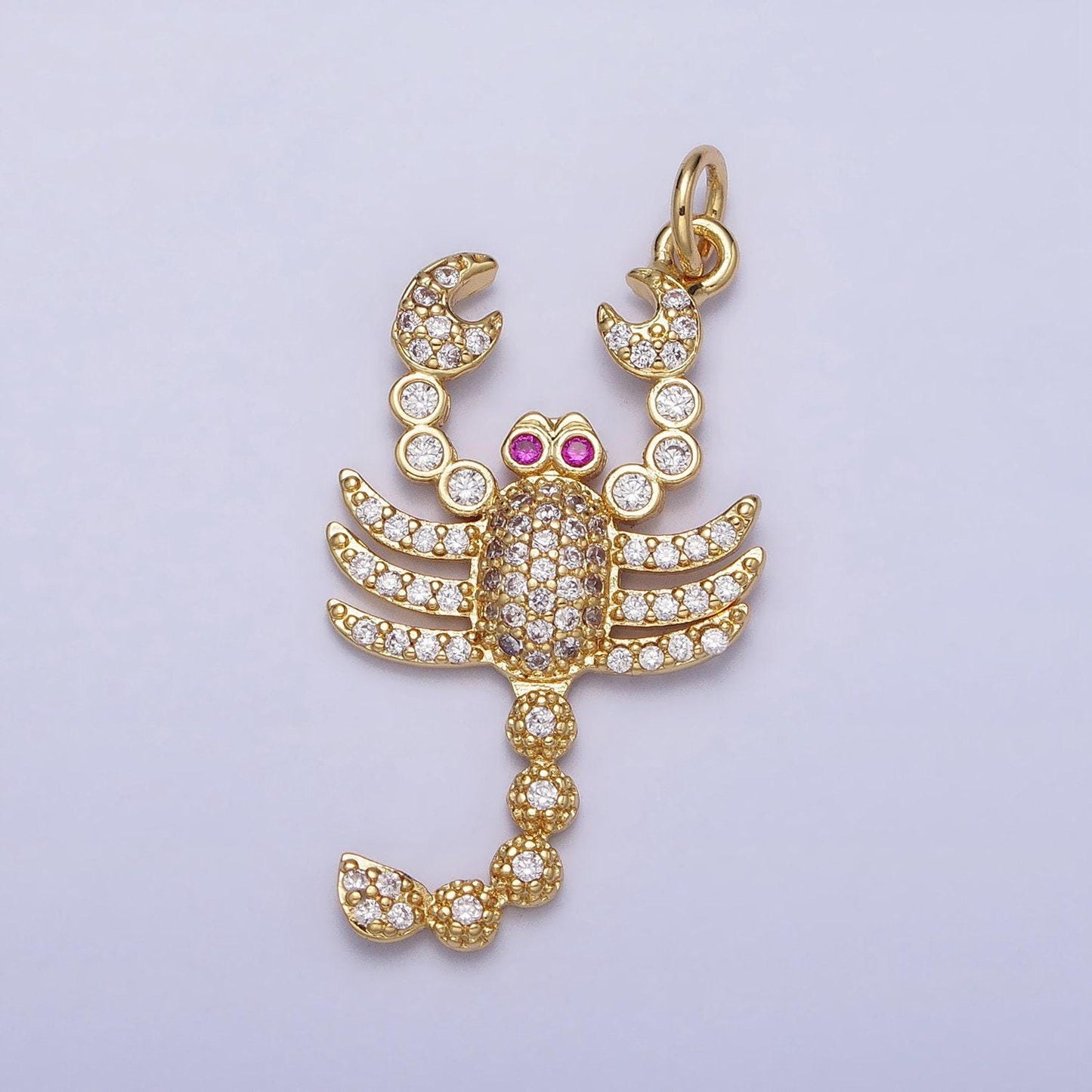 16k gold filled cz fuchsia-eyed lobster scorpion animal micro paved charm in gold & silver | ac1274