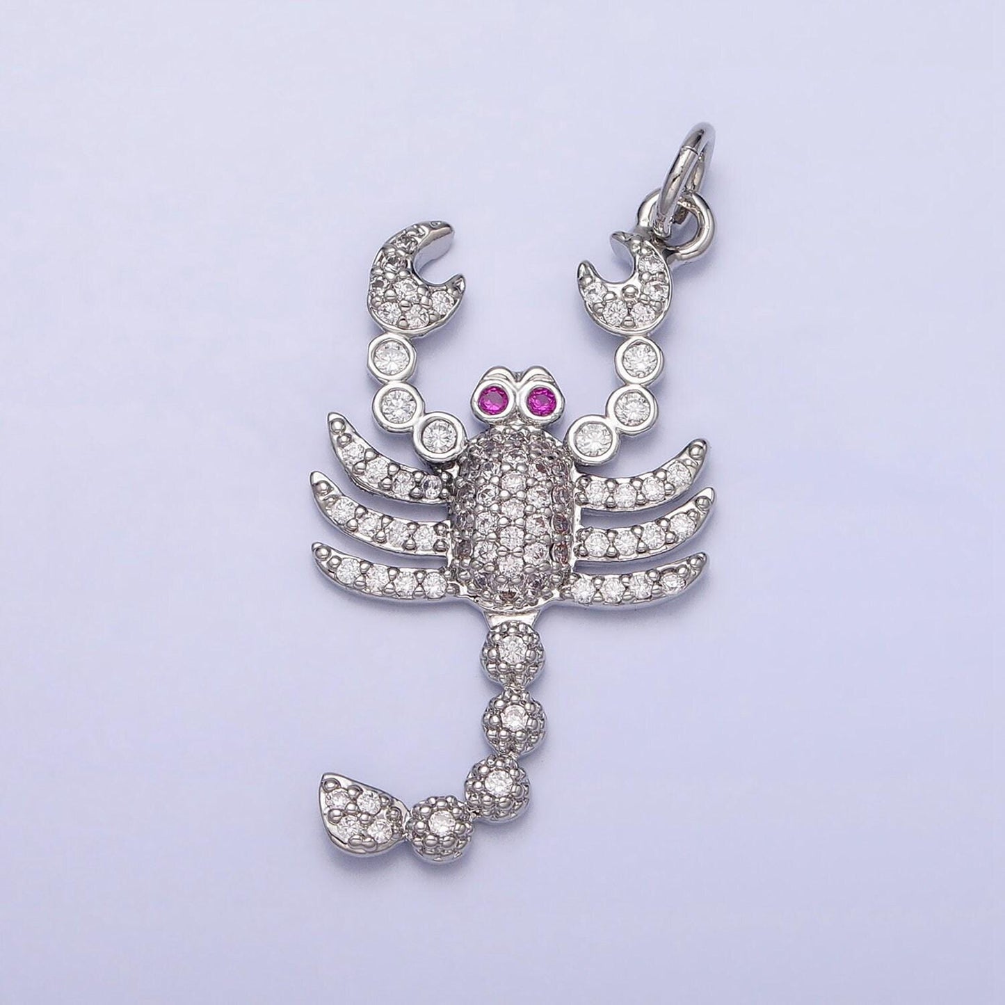 16k gold filled cz fuchsia-eyed lobster scorpion animal micro paved charm in gold & silver | ac1274