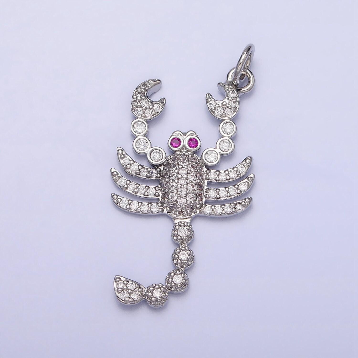 16k gold filled cz fuchsia-eyed lobster scorpion animal micro paved charm in gold & silver | ac1274