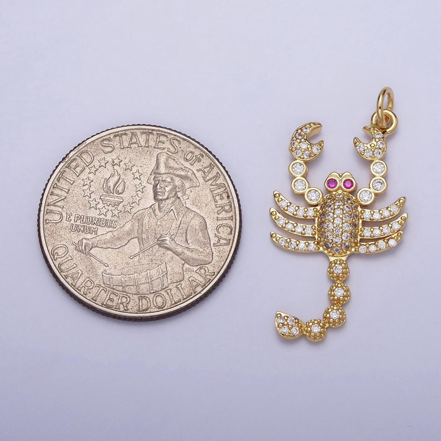 16k gold filled cz fuchsia-eyed lobster scorpion animal micro paved charm in gold & silver | ac1274
