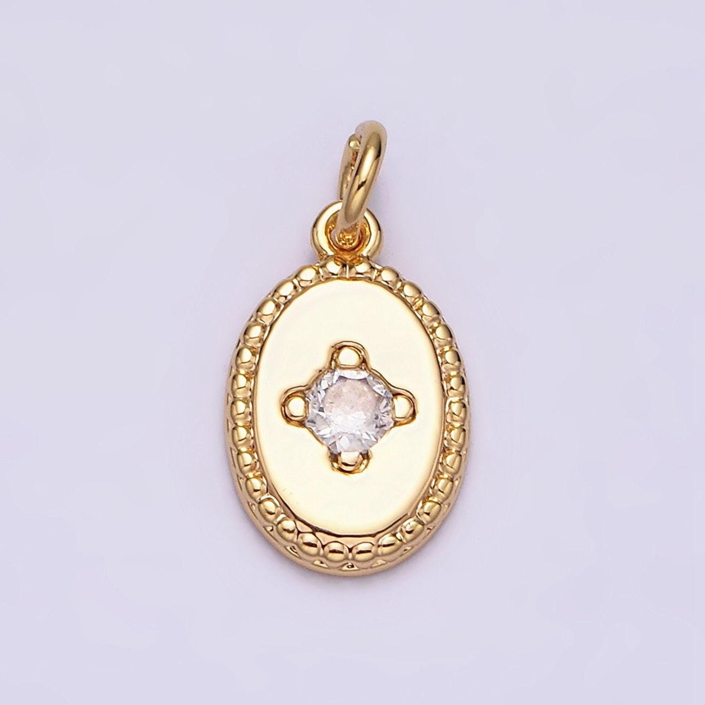 Dainty medallion pendant 16k gold filled clear cz braided 14mm oval minimalist charm | ac1271