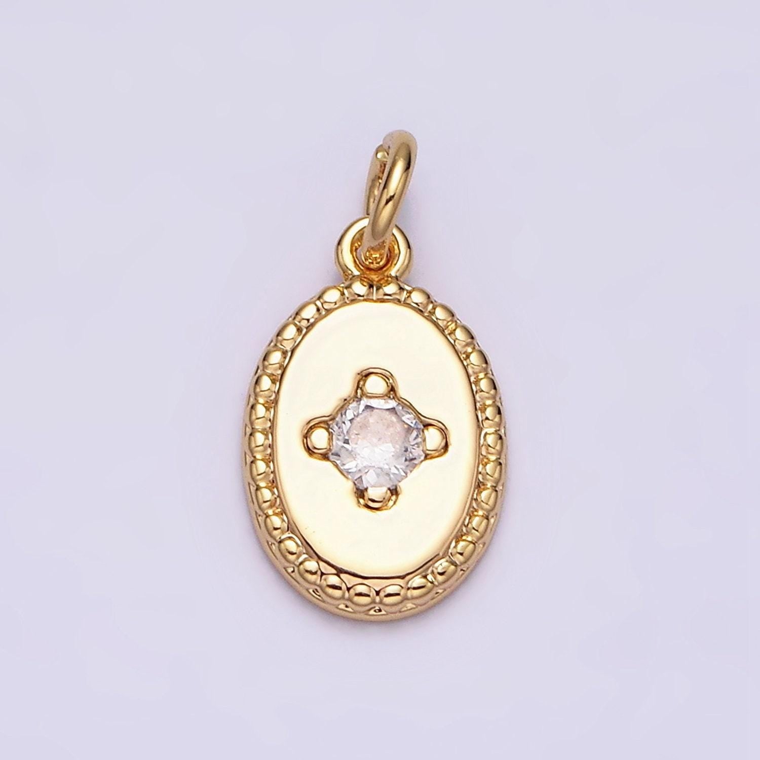 Dainty medallion pendant 16k gold filled clear cz braided 14mm oval minimalist charm | ac1271