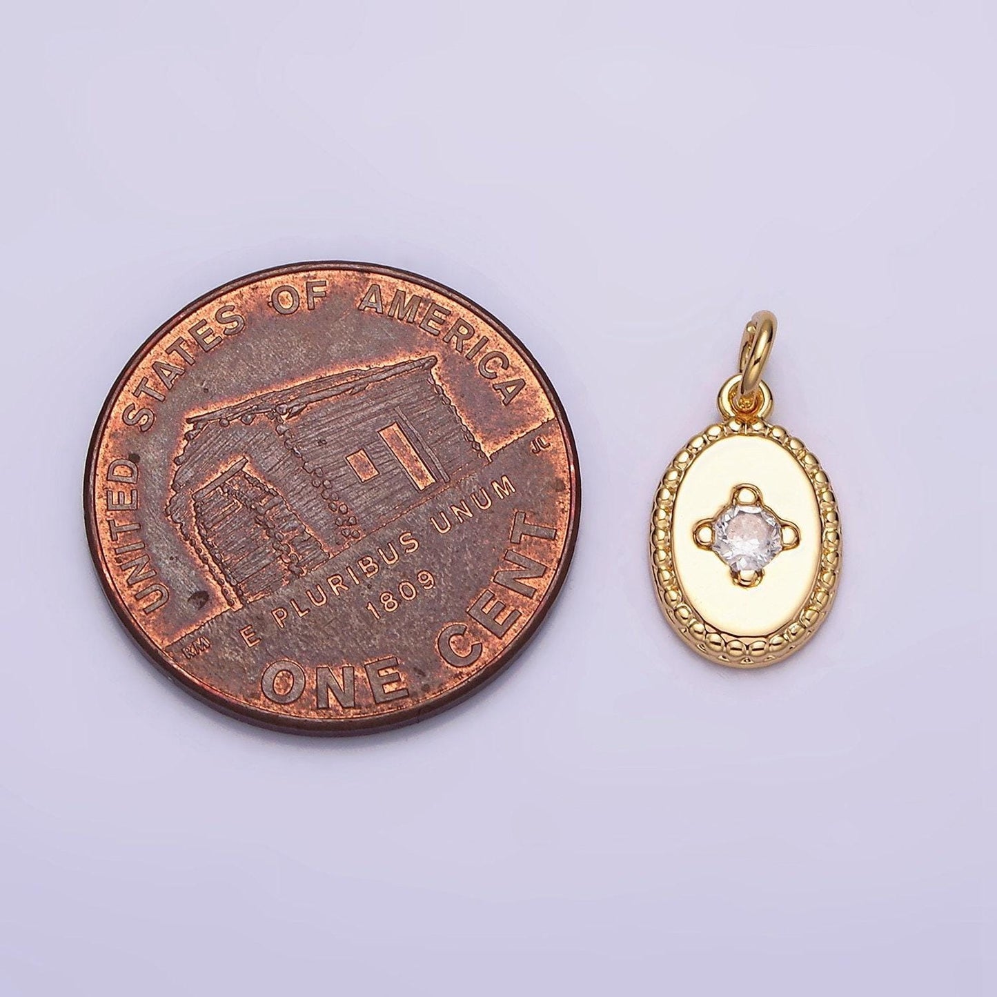 Dainty medallion pendant 16k gold filled clear cz braided 14mm oval minimalist charm | ac1271