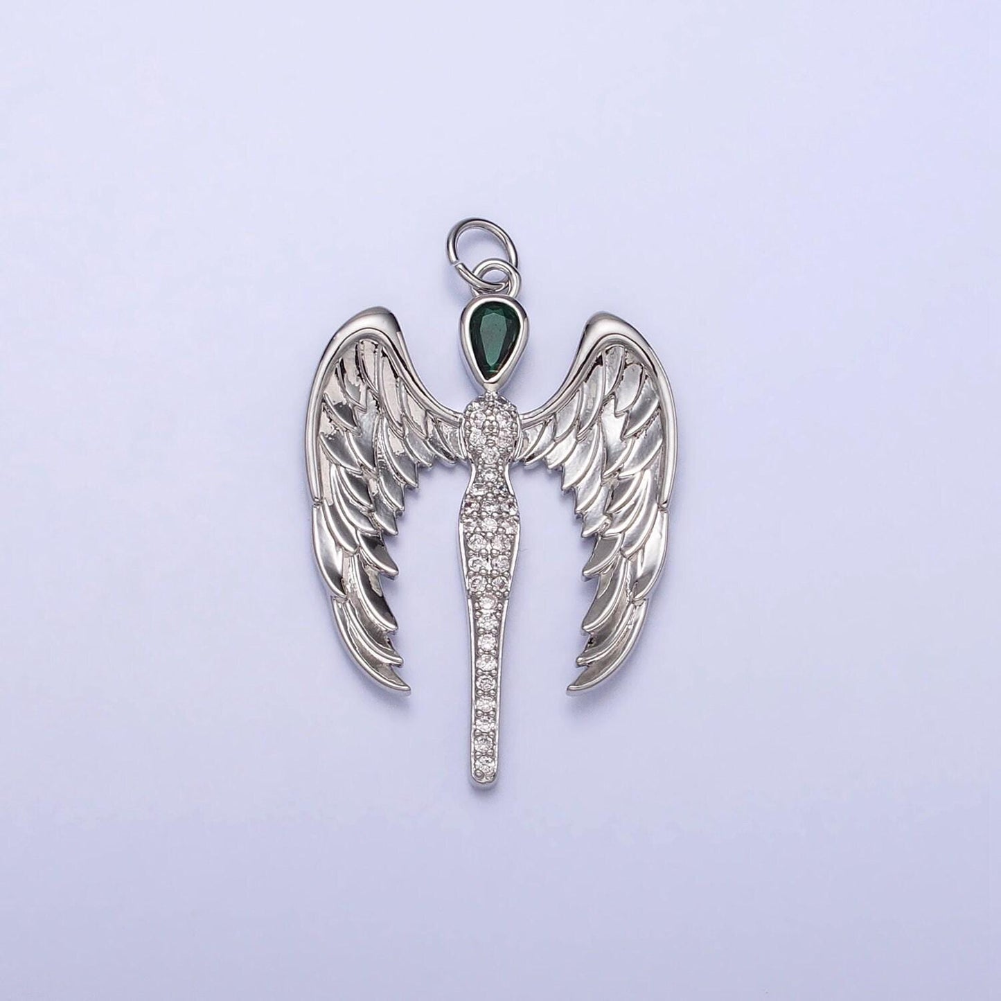 Dainty wing charm cubic angel pendant, green cz charm, dainty jewelry, 14k gold filled charm for earring bracelet necklace ac1268