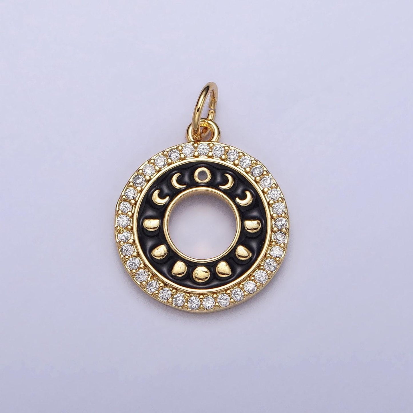 16k gold filled moon phase coin charm, moon phase crescent pendant round disc charm cubic celestial jewelry making supplies ac1264