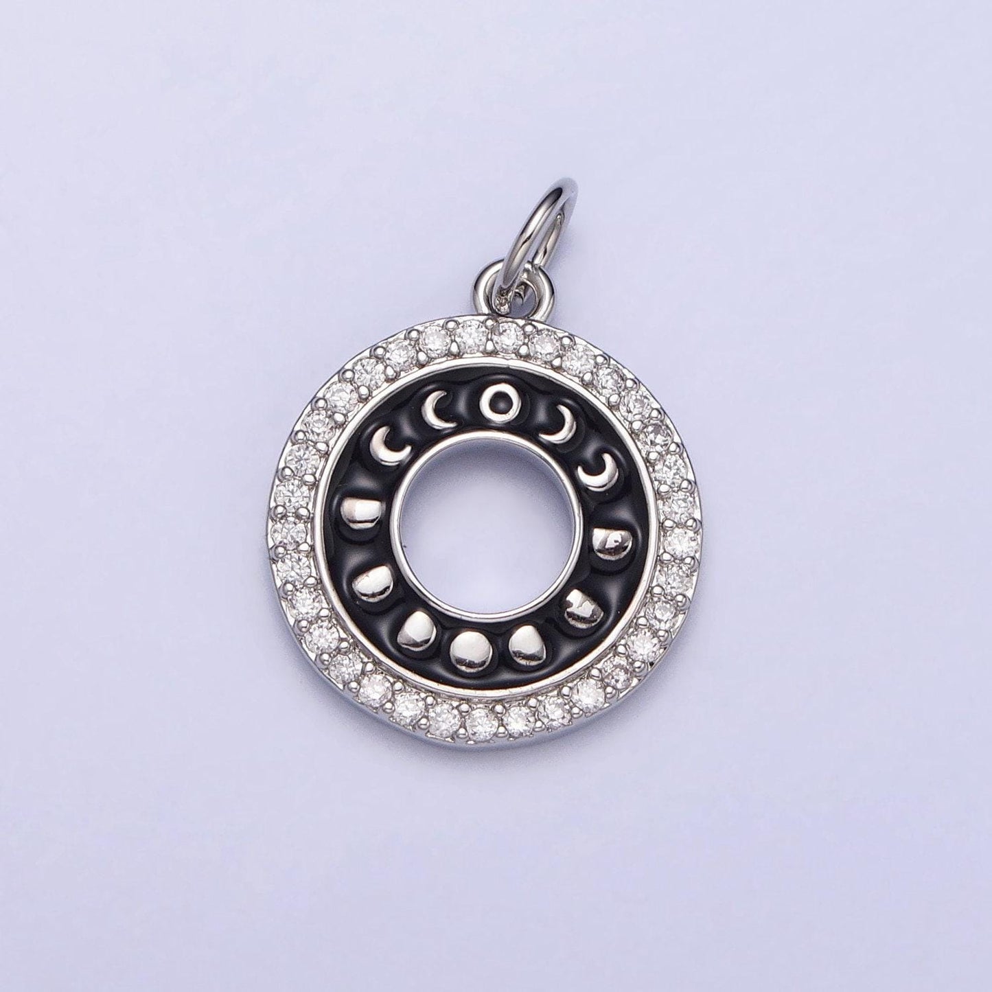 16k gold filled moon phase coin charm, moon phase crescent pendant round disc charm cubic celestial jewelry making supplies ac1264