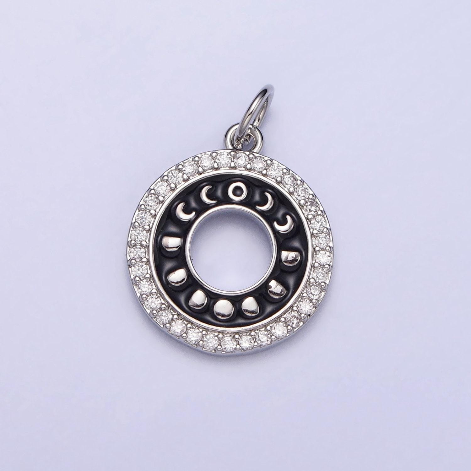 16k gold filled moon phase coin charm, moon phase crescent pendant round disc charm cubic celestial jewelry making supplies ac1264