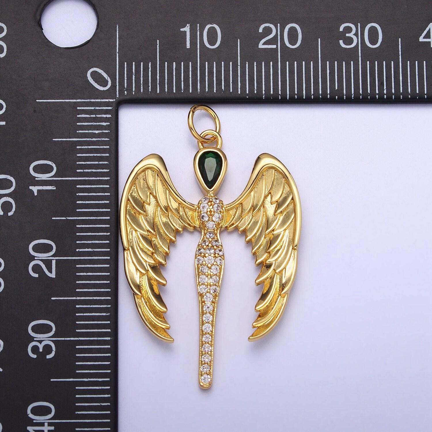 Dainty wing charm cubic angel pendant, green cz charm, dainty jewelry, 14k gold filled charm for earring bracelet necklace ac1268