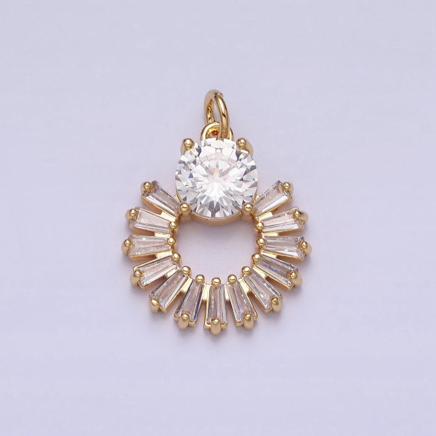 16k gold filled clear baguette open round add-on charm in gold & silver sun charm with solitaire cz stone | ac1255 ac1256