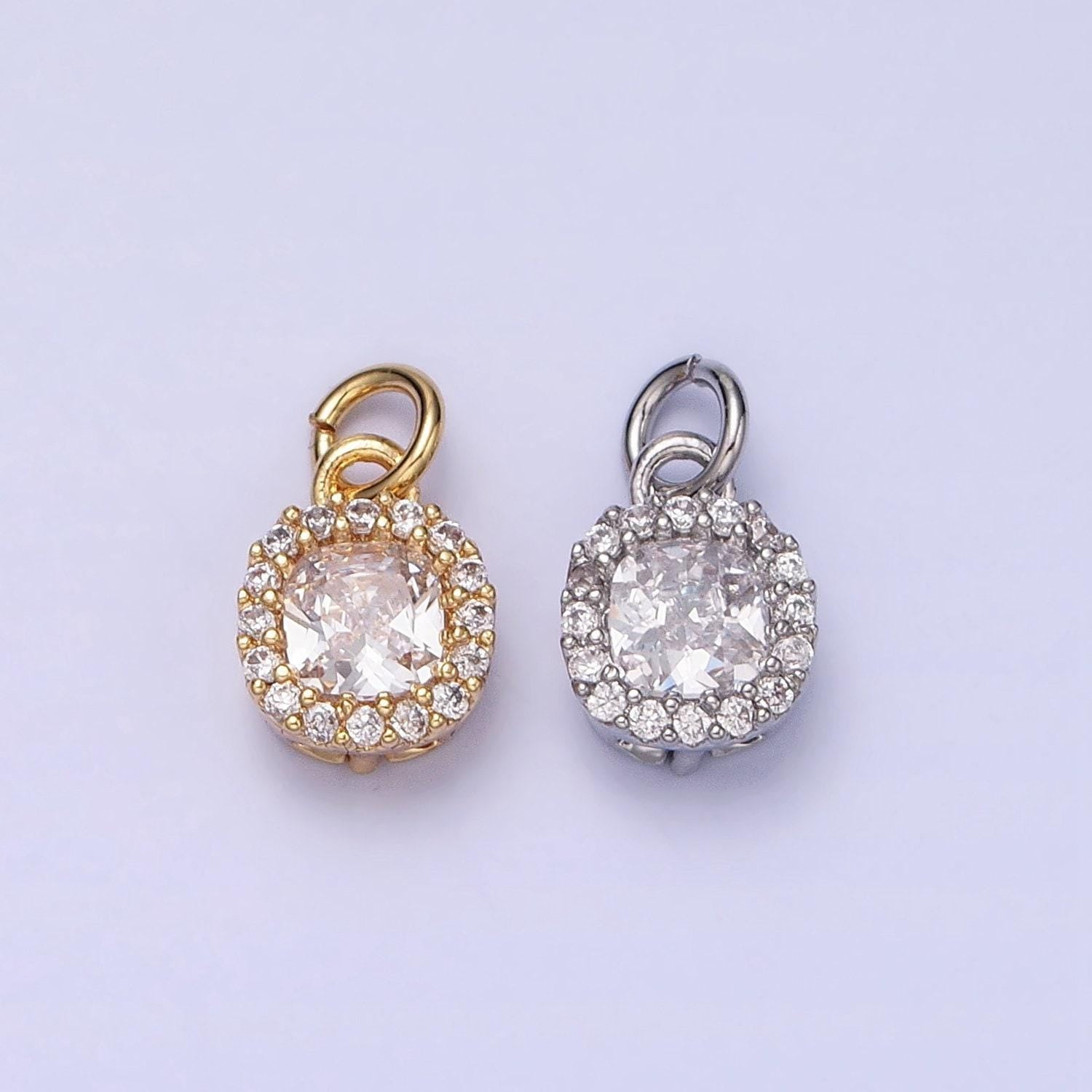 16k gold filled clear cz micro paved square round add-on charm in gold & silver | ac1253 ac1254