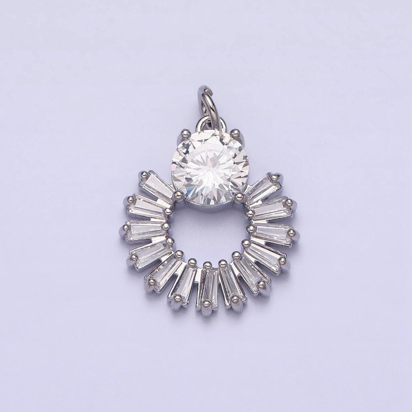 16k gold filled clear baguette open round add-on charm in gold & silver sun charm with solitaire cz stone | ac1255 ac1256