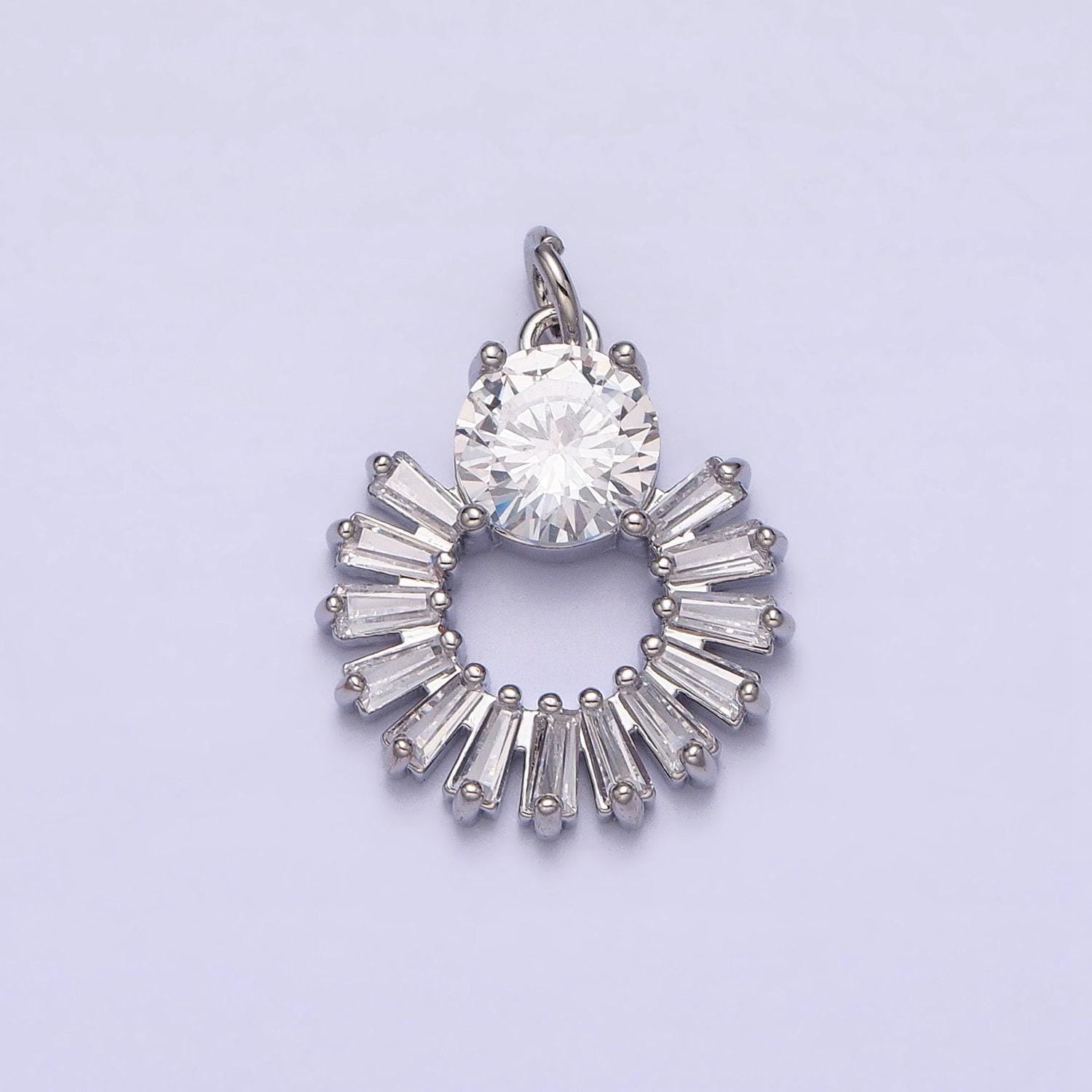 16k gold filled clear baguette open round add-on charm in gold & silver sun charm with solitaire cz stone | ac1255 ac1256