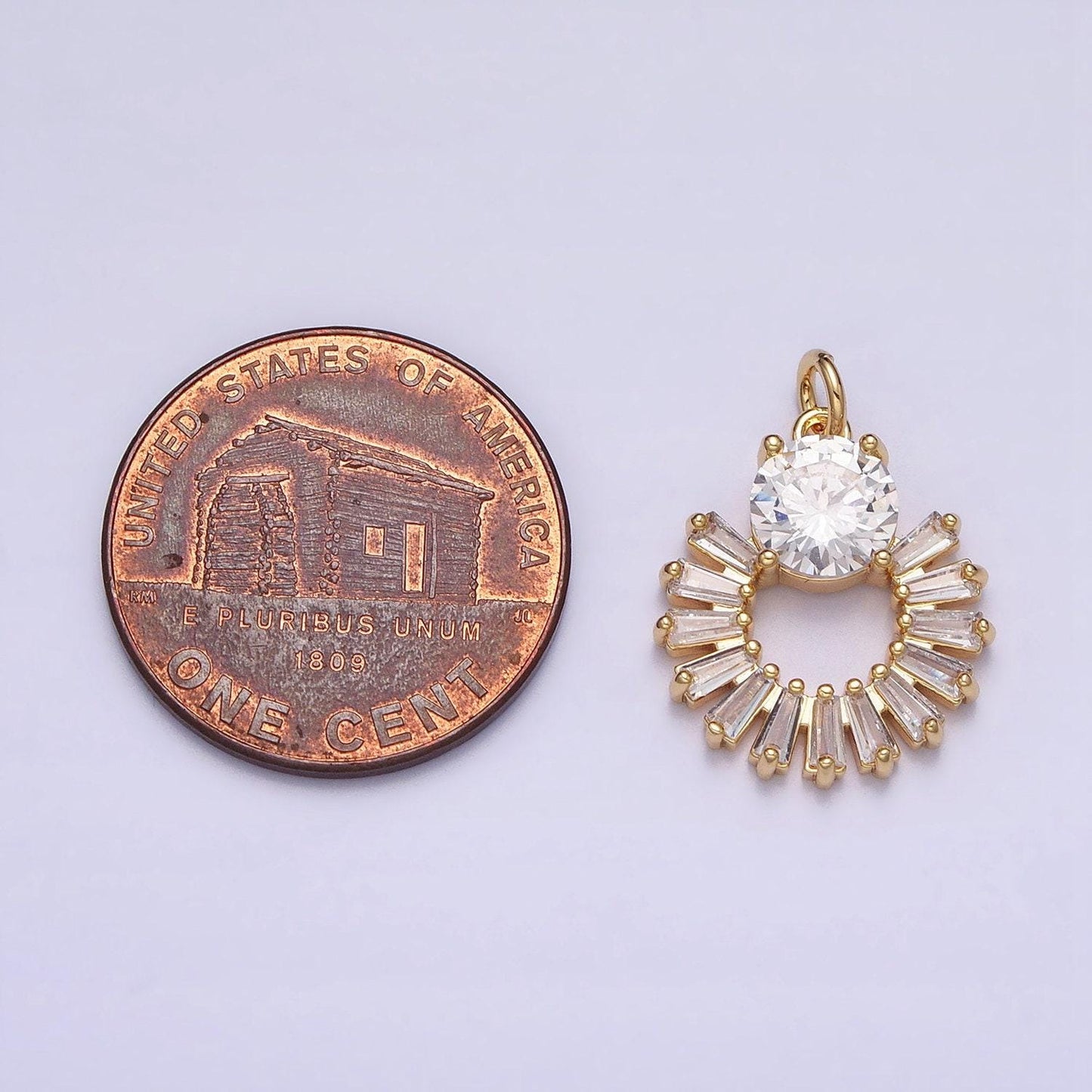 16k gold filled clear baguette open round add-on charm in gold & silver sun charm with solitaire cz stone | ac1255 ac1256