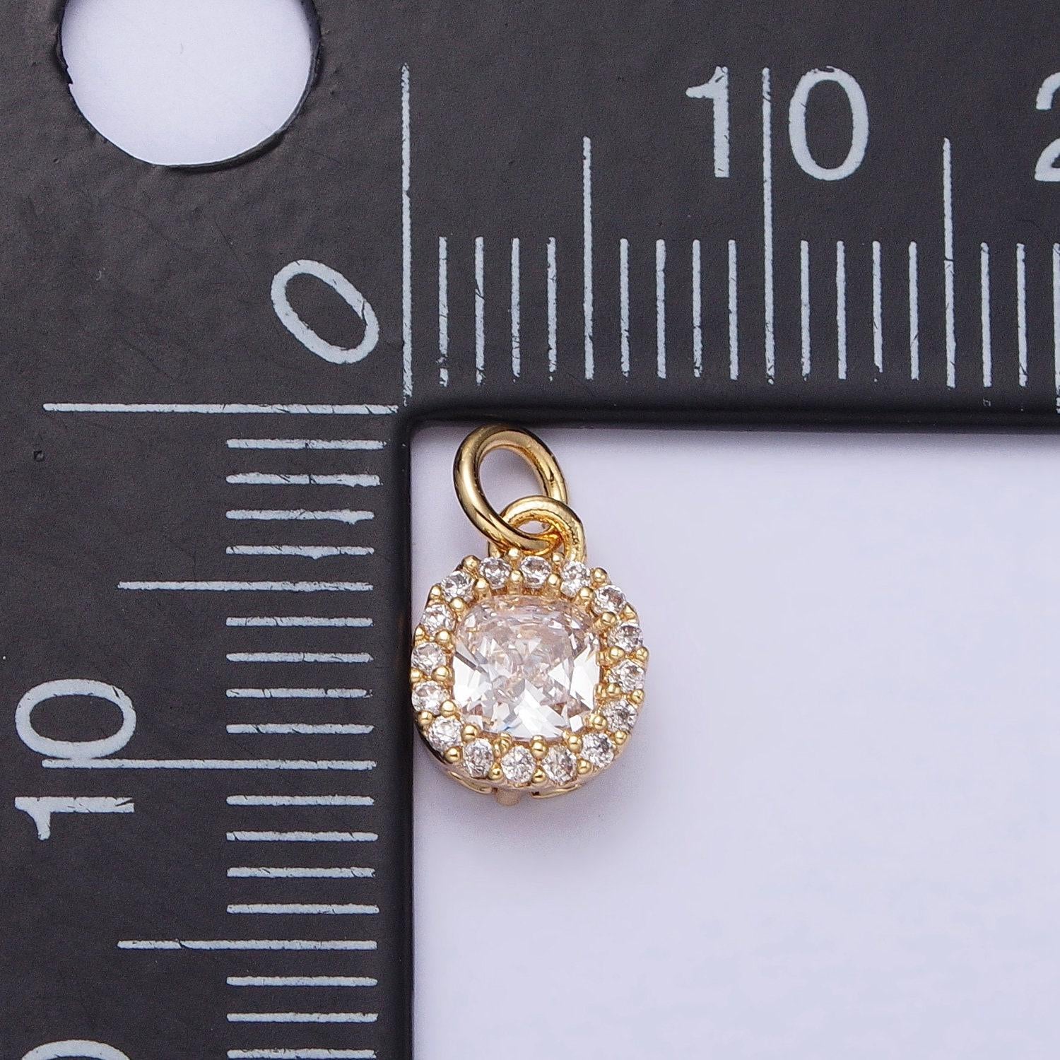 16k gold filled clear cz micro paved square round add-on charm in gold & silver | ac1253 ac1254