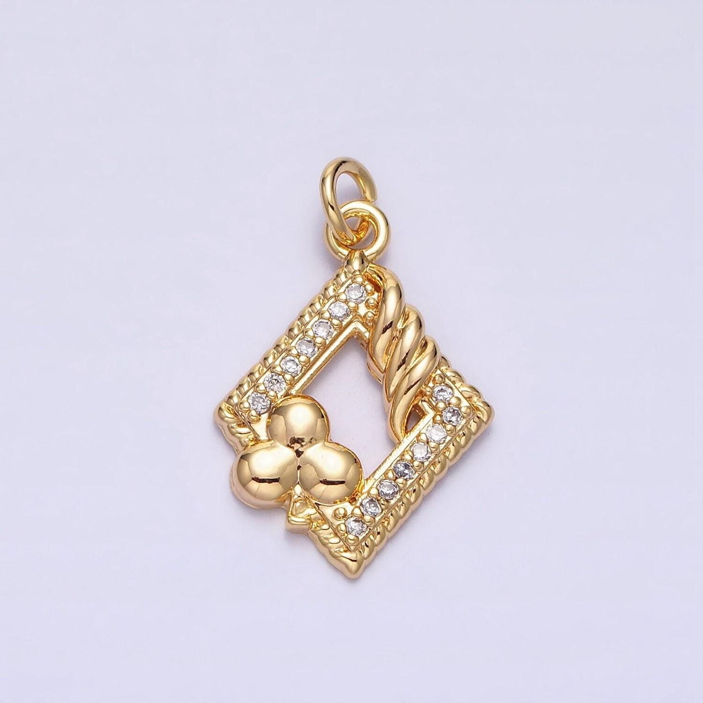 Dainty micro pave spade flower charm pendant floral charm in rhombus frame with cz stone for bracelet necklace earring supply ac1251