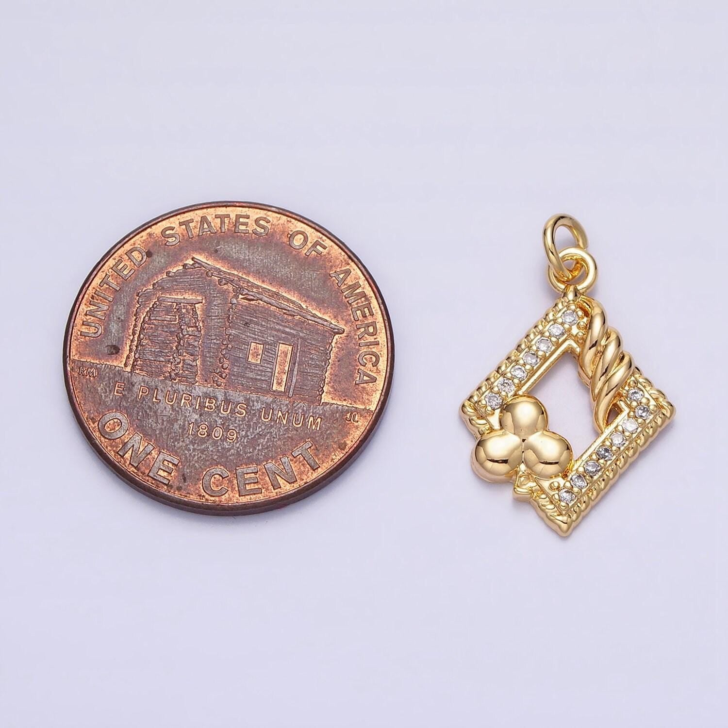 Dainty micro pave spade flower charm pendant floral charm in rhombus frame with cz stone for bracelet necklace earring supply ac1251
