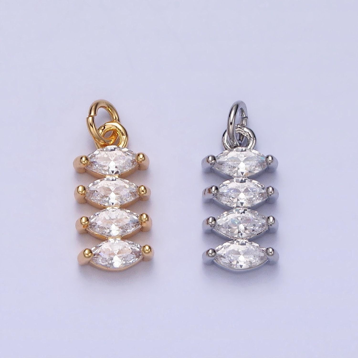 16k gold filled for clear cz marquise lined add-on charm in gold & silver | ac1247 ac1248
