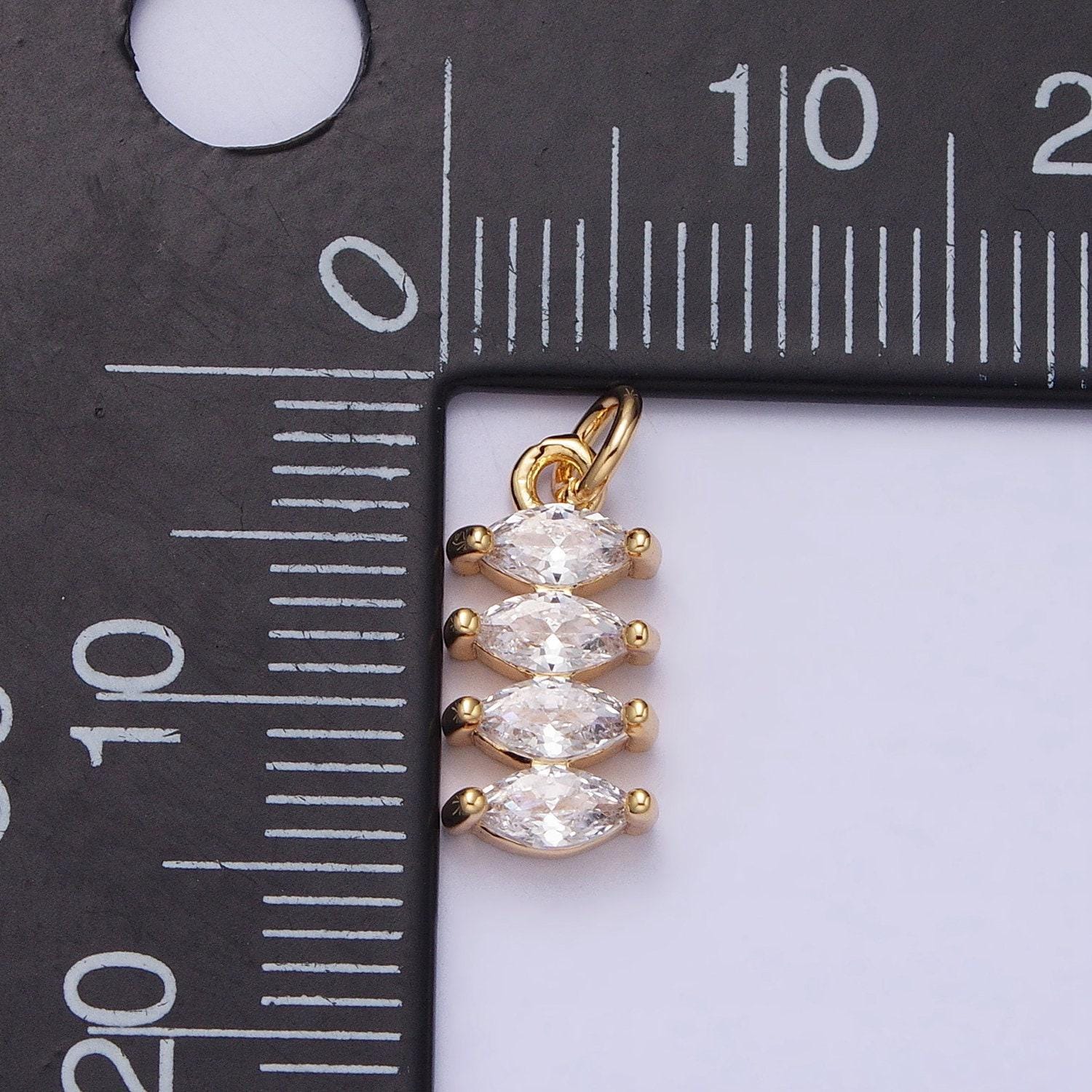 16k gold filled for clear cz marquise lined add-on charm in gold & silver | ac1247 ac1248