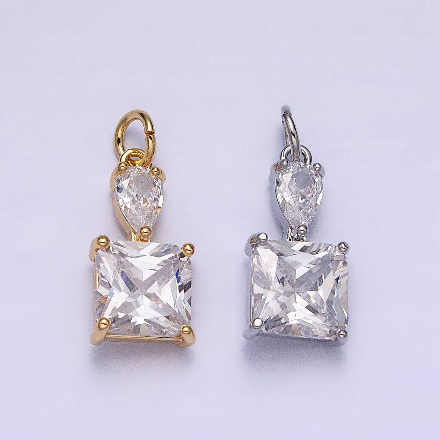 Dainty square cut charm cz gold filled set with cubic zirconia accent for bracelet necklace earring jewelry making ac1243