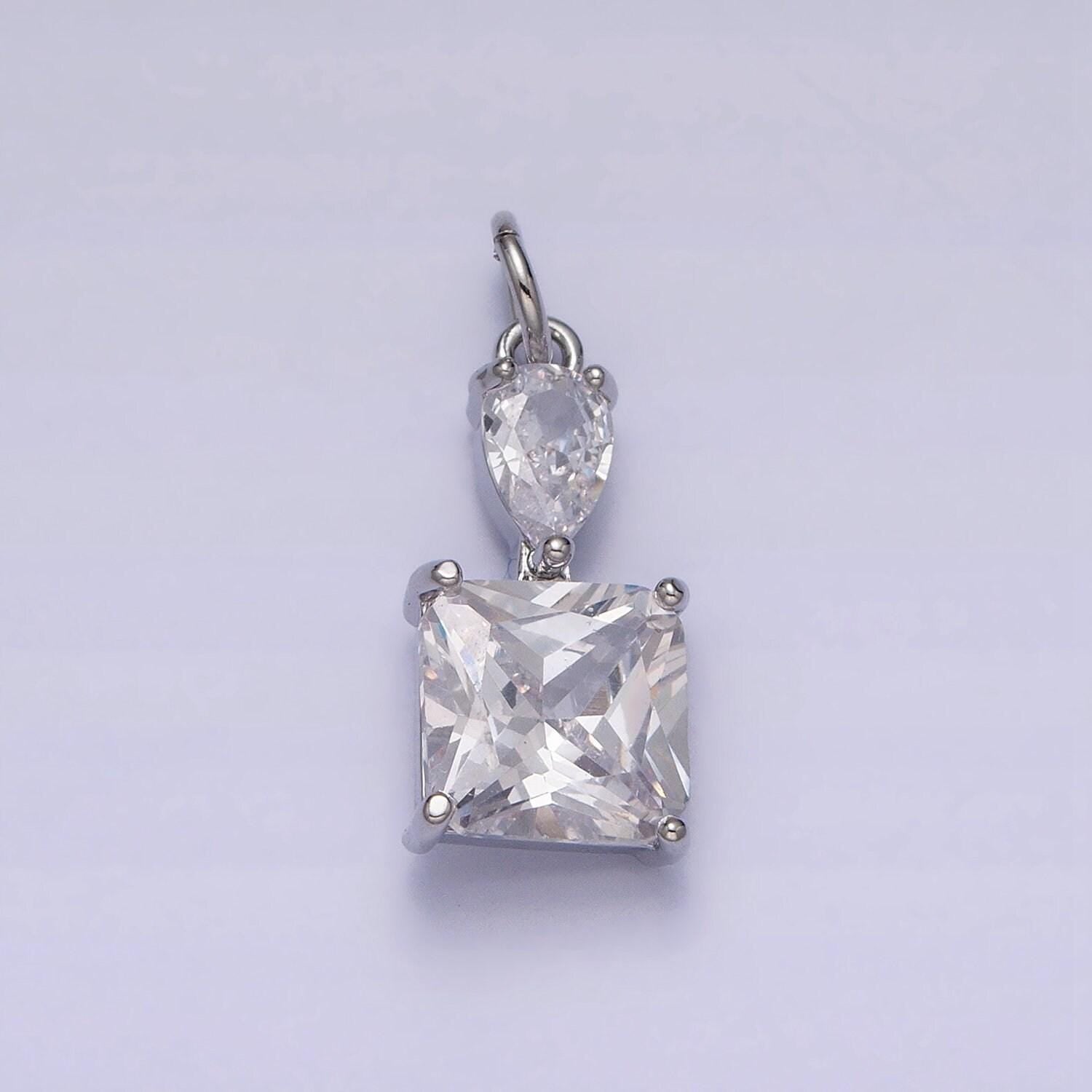 Dainty square cut charm cz gold filled set with cubic zirconia accent for bracelet necklace earring jewelry making ac1243
