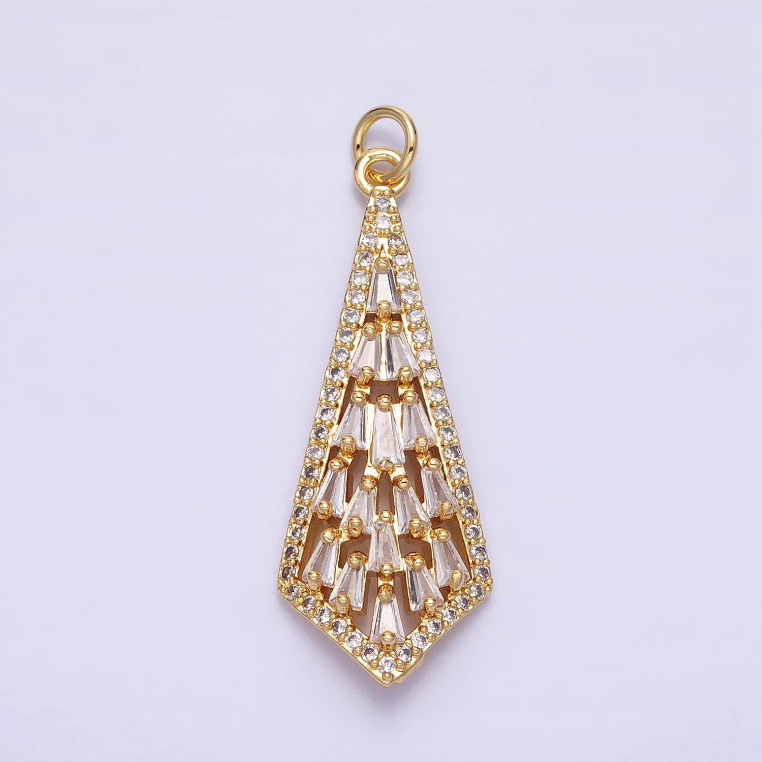 16k gold filled tie baguette micro paved cz geometric arrow charm in gold & silver | ac1229 ac1230
