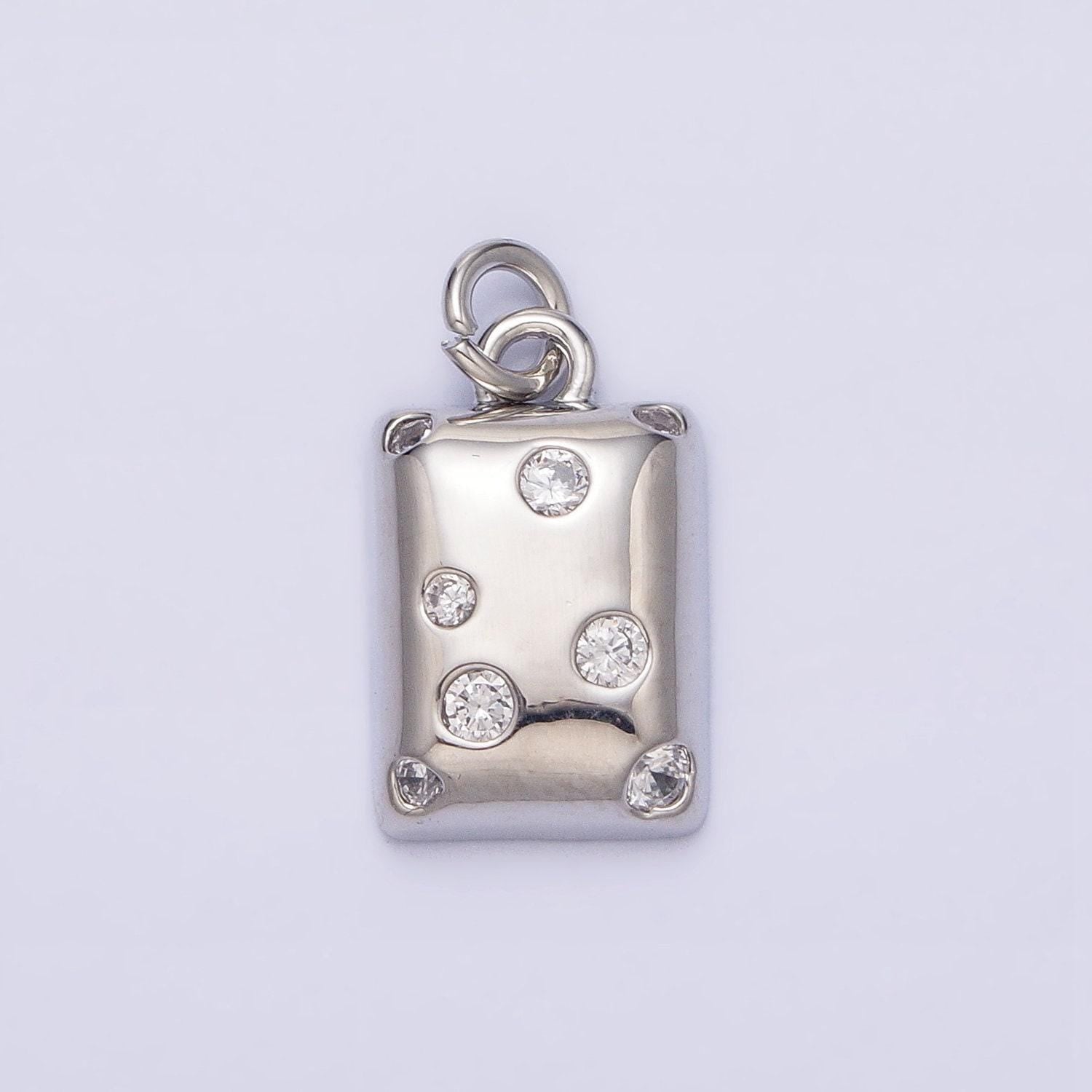 Rectangle tile gold charm, bubble charm, bubble pendant, bubble geometric charm, tiny cz charm 16k gold filled ac1227