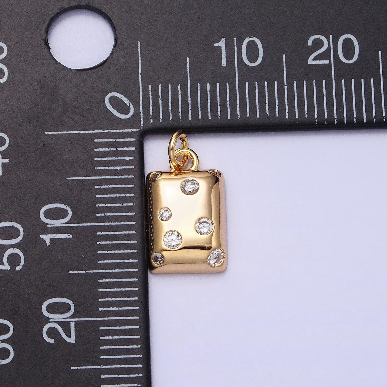 Rectangle tile gold charm, bubble charm, bubble pendant, bubble geometric charm, tiny cz charm 16k gold filled ac1227