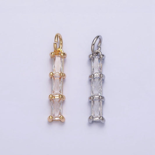 16k gold filled bamboo clear baguette cz linear lined charm in gold & silver | ac1225 ac1226