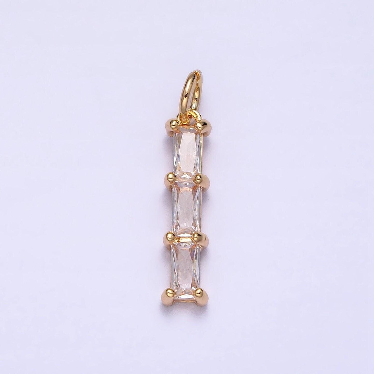 16k gold filled bamboo clear baguette cz linear lined charm in gold & silver | ac1225 ac1226