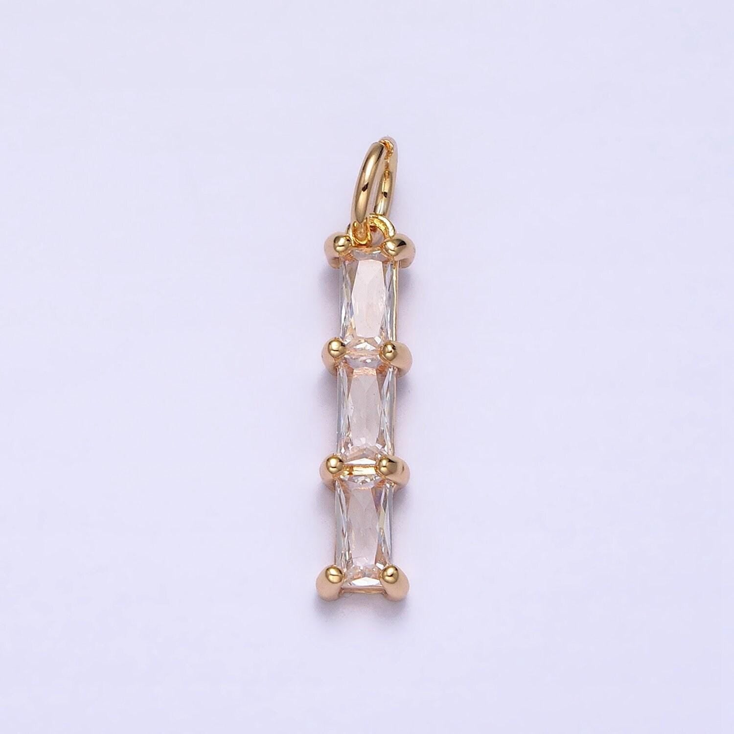 16k gold filled bamboo clear baguette cz linear lined charm in gold & silver | ac1225 ac1226
