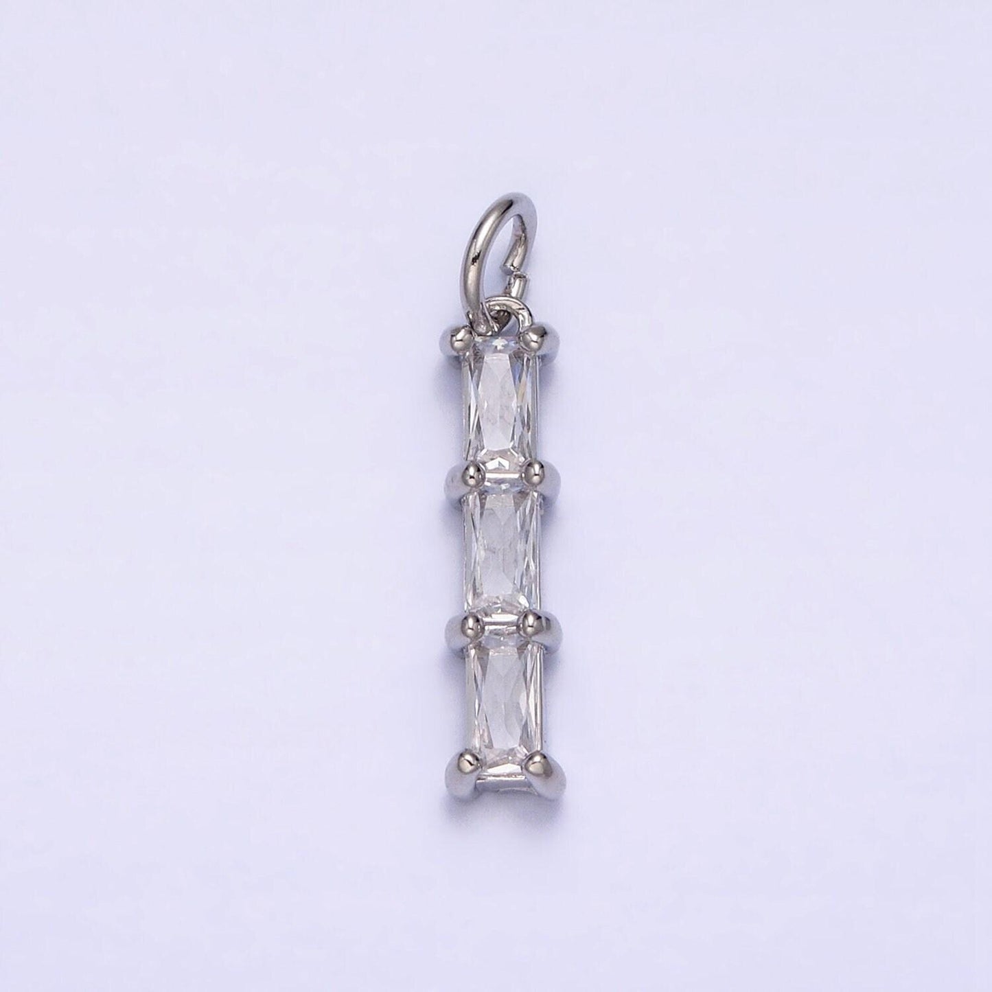 16k gold filled bamboo clear baguette cz linear lined charm in gold & silver | ac1225 ac1226