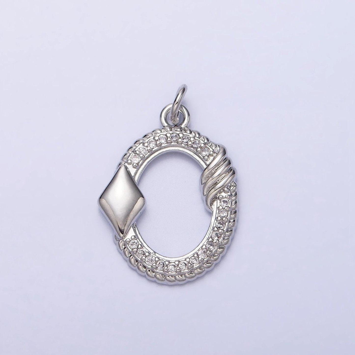 16k gold filled open oval micro paved twisted diamonds card charm in gold & silver | ac1219 ac1220
