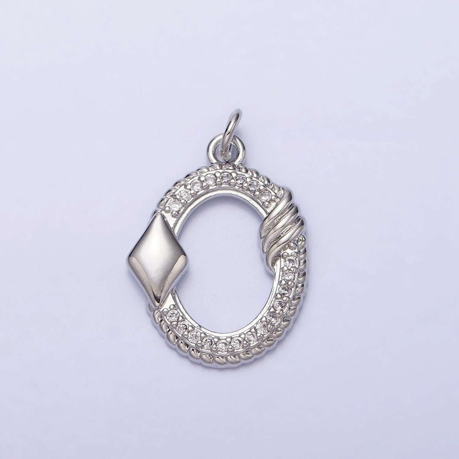 16k gold filled open oval micro paved twisted diamonds card charm in gold & silver | ac1219 ac1220