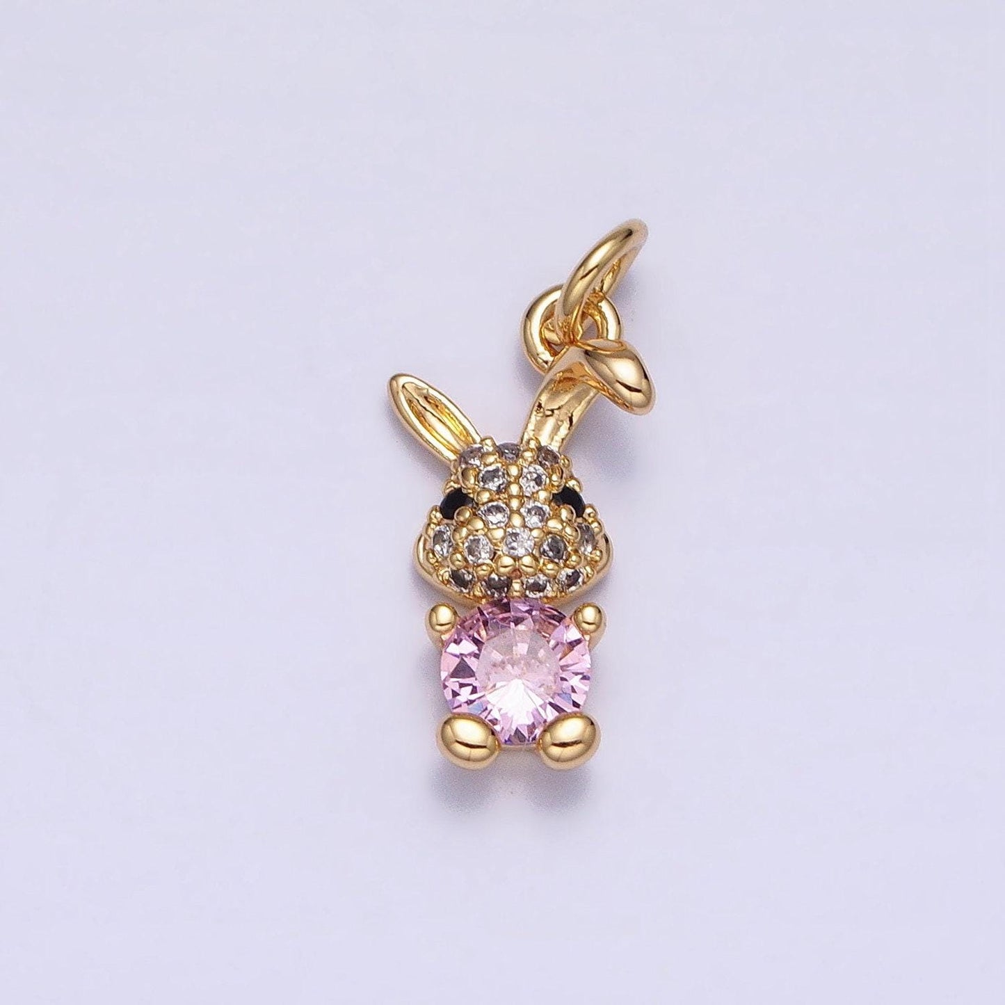 Mini gold rabbit pendant charm with cz stones for bunny easter spring inspired ac1215