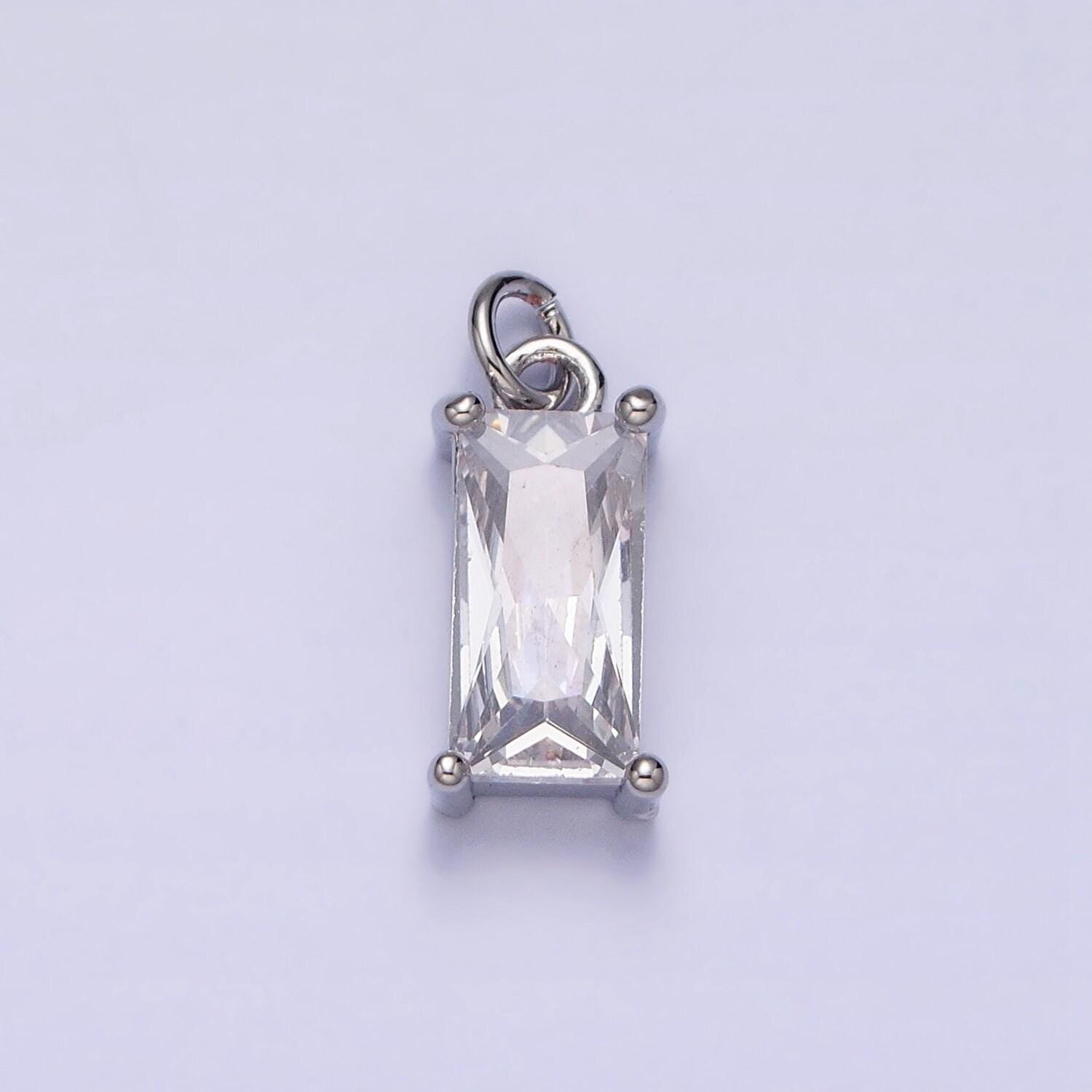 16k gold filled 15.5mm clear cz baguette add-on charm in gold & silver | ac1207 ac1208