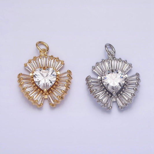 Gold filled radial heart charm necklace, cz heart gold token pendant, dainty heart love valentine gift necklace supply ac1205